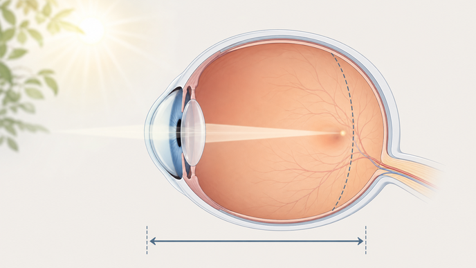 Simplified eye cross section showing axial length and pediatric myopia control