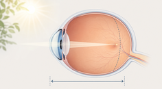 Simplified eye cross section showing axial length and pediatric myopia control